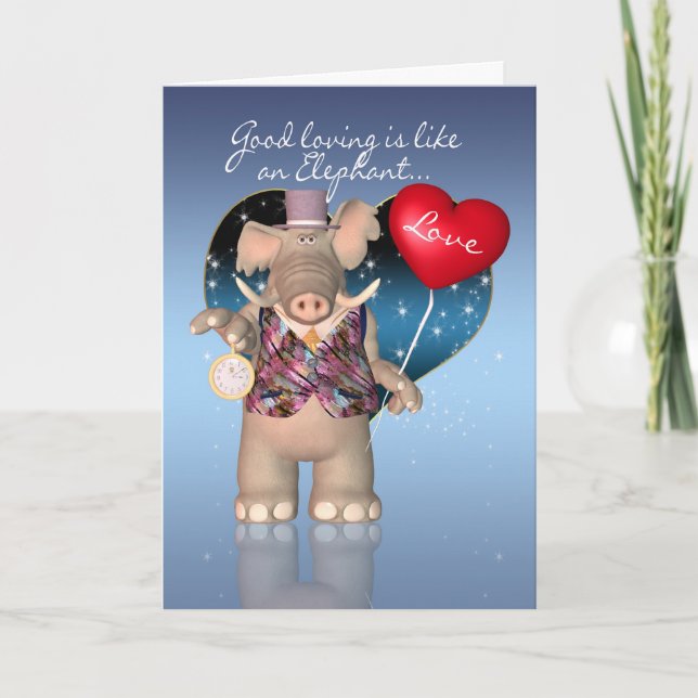 Valentine's Day Card - Humorous - Elephant Valenti (Front)