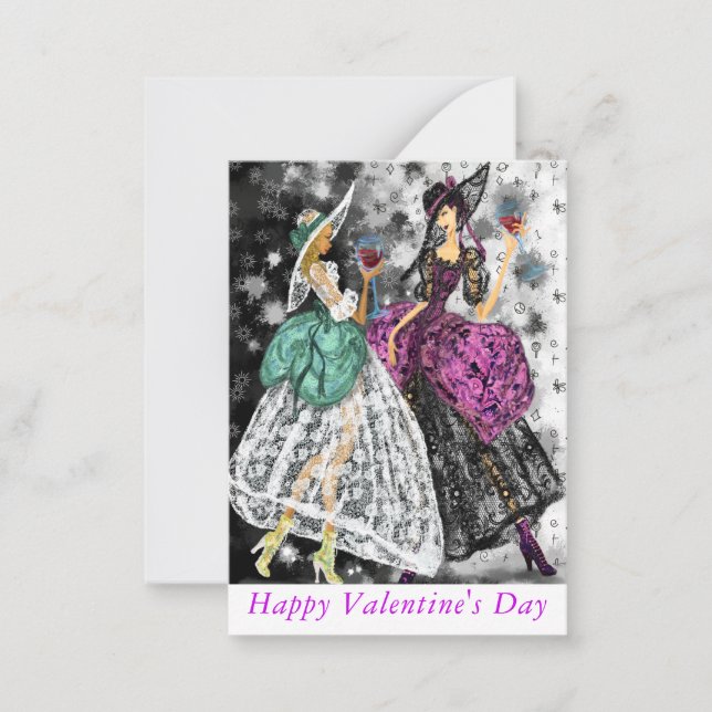 Valentine's Day Card Ladies Drinking Red Wine (Front)