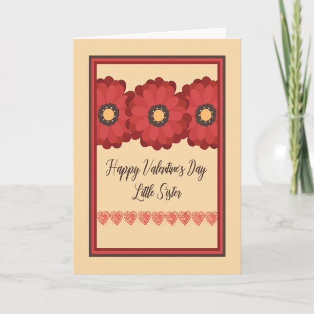 Valentine's Day Card, Little Sister with Flowers Holiday Card (Front)