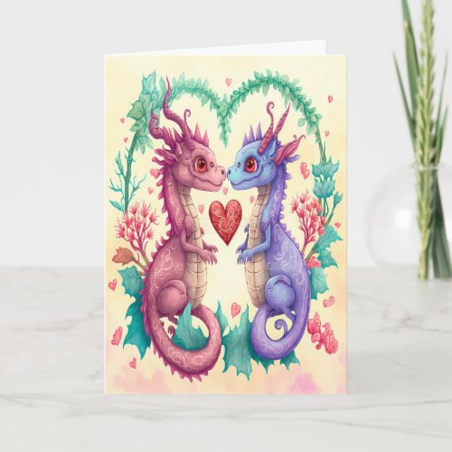 Valentines Day Card of Loving Dragon Couple 