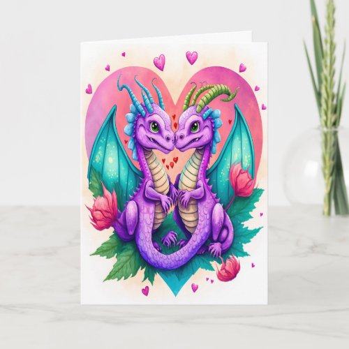 Valentines Day Card of Violet Dragon Couple