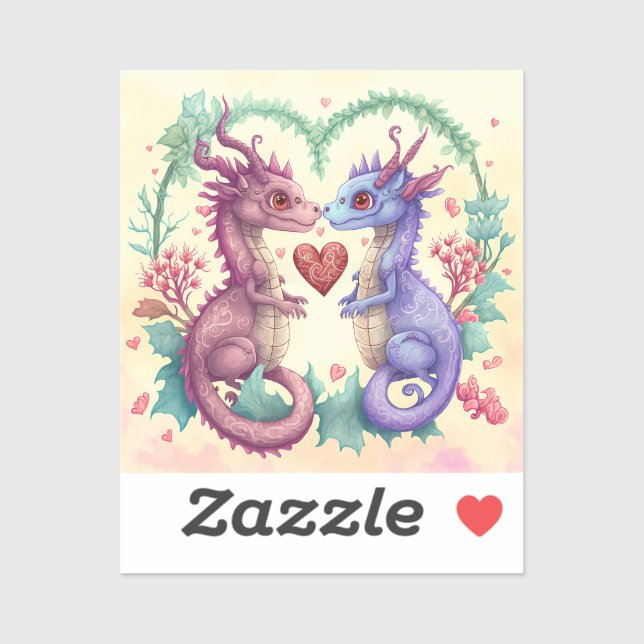 Valentines Day Card of Violet Dragon Couple  Sticker (Sheet)