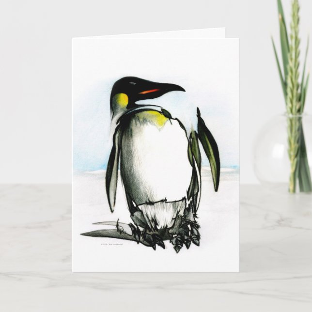 Valentine's Day Card: Penguin Drawing Holiday Card (Front)