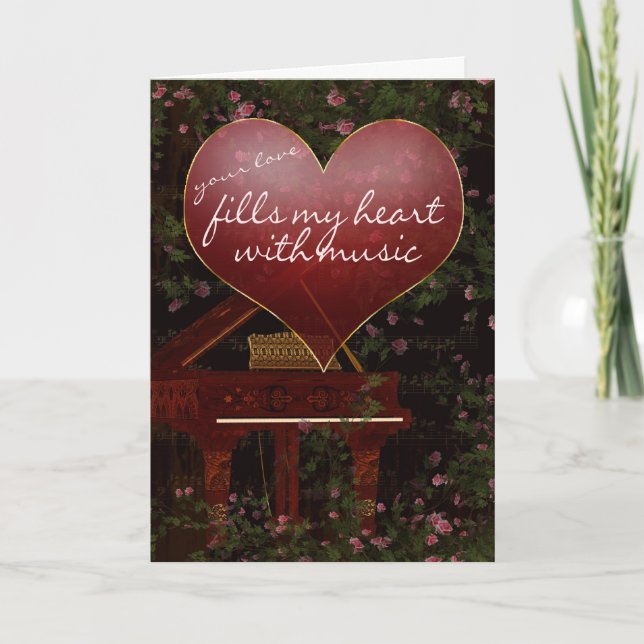 Valentine's Day Card - Piano, Music, Roses (Front)