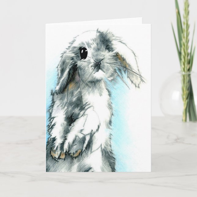 Valentine's Day Card: White Rabbit Drawing Holiday Card (Front)