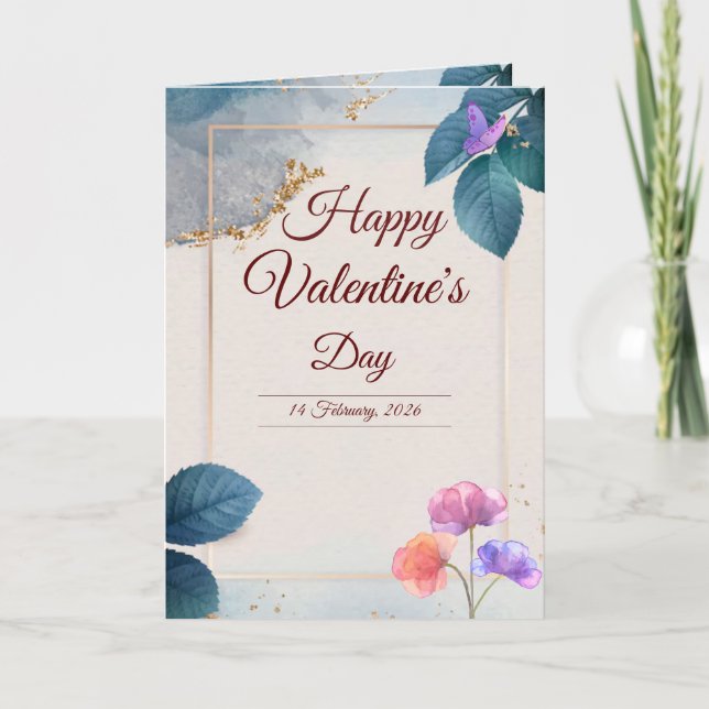 Valentine's Day Card with Butterflies and Flowers (Front)