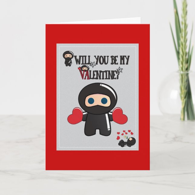 Valentine's Day Card with Cute Ninja Characters (Front)