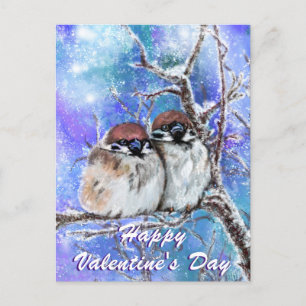 Valentine's Day Card with Winter Sparrows Couple
