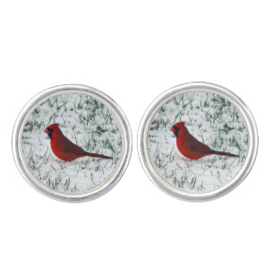 Valentine's Day Cardinal Classic Round Sticker Cufflinks