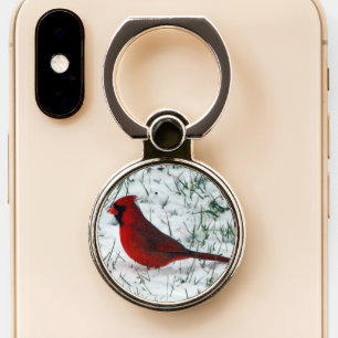 Valentine's Day Cardinal  Classic Round Sticker Phone Ring Stand