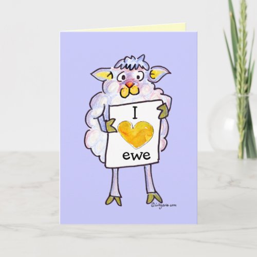 Valentines Day Cartoon Sheep Holiday Card