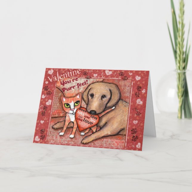 Valentine's Day Cat and Dog Love Greeting Card (Front)