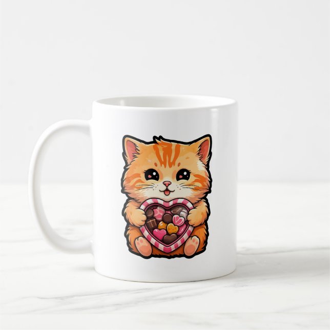 Valentine's Day Cat: Cute Kitty with a Heart Coffee Mug (Left)