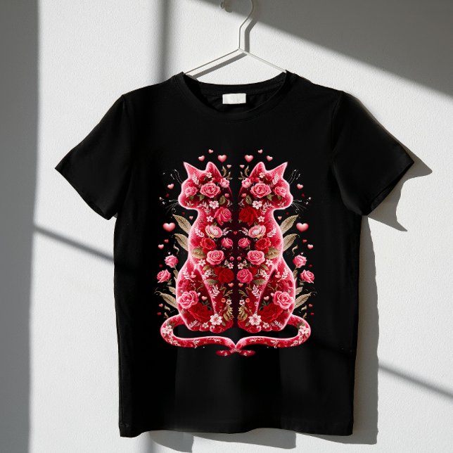 Valentines Day Cat Floral Valentine Women Girls  Tri-Blend Shirt (Creator Uploaded)