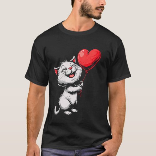 Valentines Day Cat Heart Balloon Romantic Gifts Fo T-Shirt