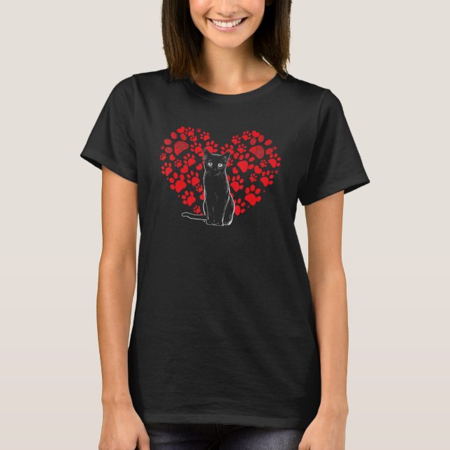 Valentines Day Cat  Heart Paw   Cat Dad Mom T-Shirt (Front)