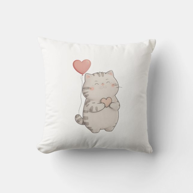 Valentine's Day Cat Hearts Expression of Love Throw Pillow (Front)