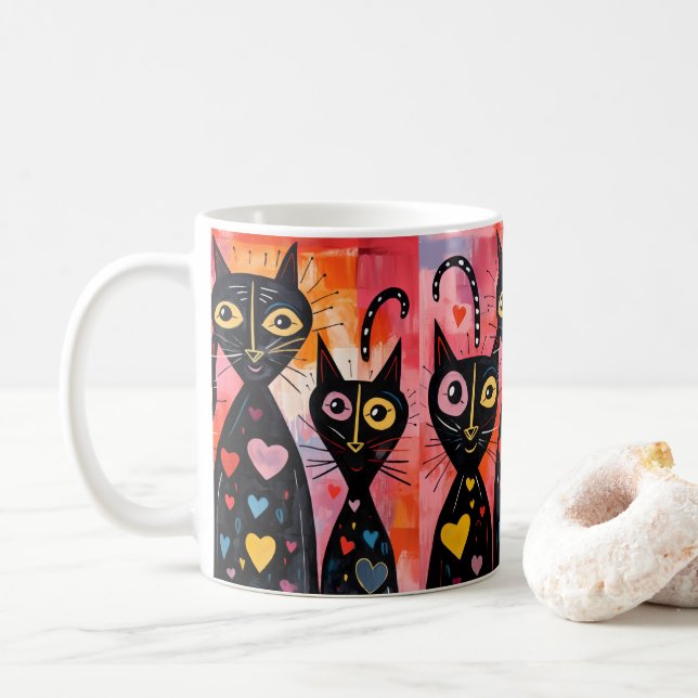 Valentine's Day Cat Red Hearts Mugs (With Donut)