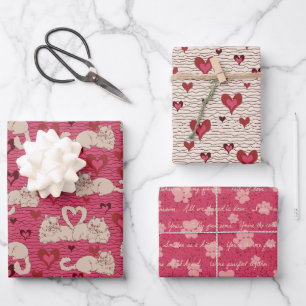 Valentine's Day Cat Tails of Love Wrapping Paper Sheets