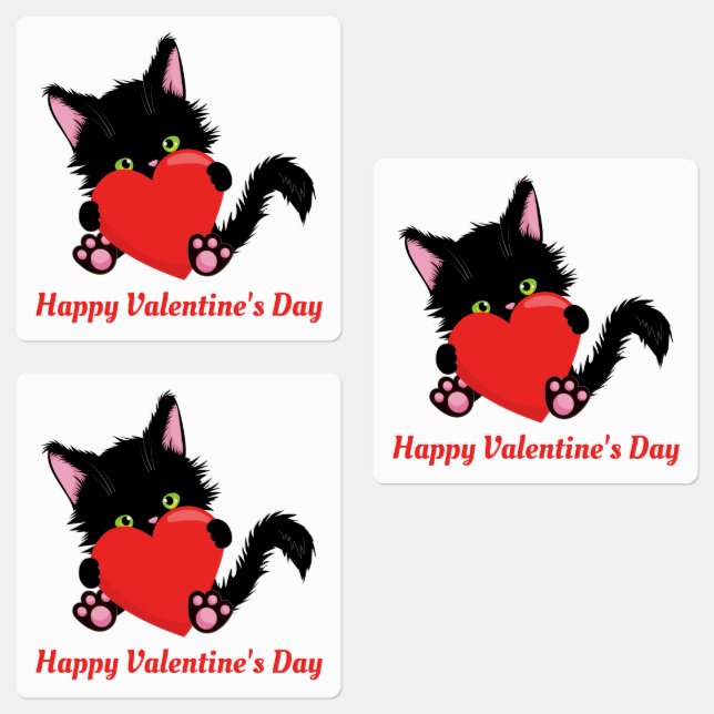 Valentine's Day Cat with Heart  Labels (Group)