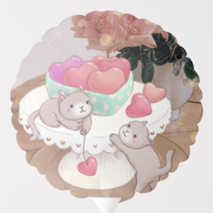 Valentine's Day: Cats, Heart Cookies & Flowers Balloon