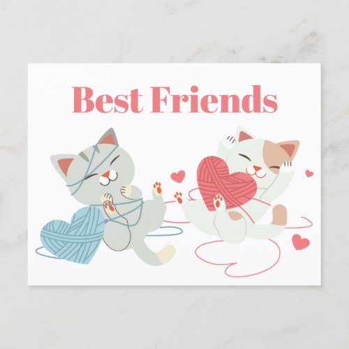 Valentines Day Cats Heart Yarn Kitten Best Friend Postcard