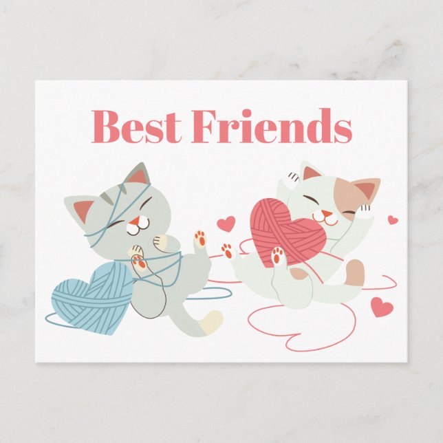 Valentine's Day Cats Heart Yarn Kitten Best Friend Postcard (Front)