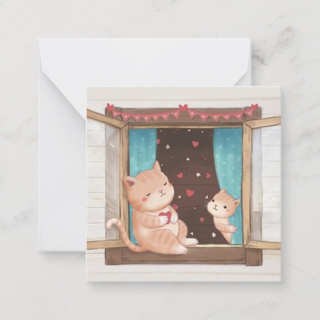 Valentine's Day: Cats & Hearts Illustration Note Card (Front)