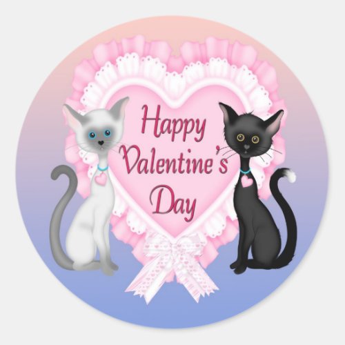 Valentines Day Cats Round Envelope Seals