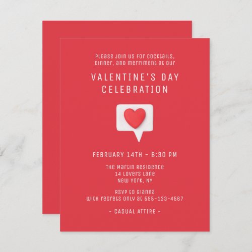 Valentines Day Celebration Cute Modern Red Heart Invitation