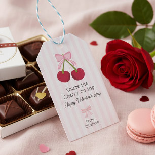 Valentine's Day Cherry on Top Coquette Stripes Gift Tags