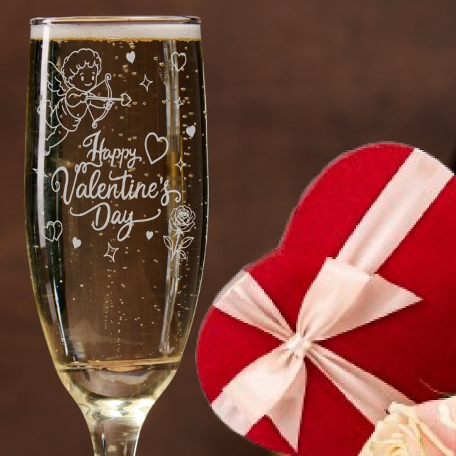 Valentines Day Cherub & Romantic Doodle Design Champagne Flute (Creator Uploaded)