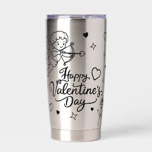 Valentines Day Cherub & Romantic Doodle Design Insulated Tumbler