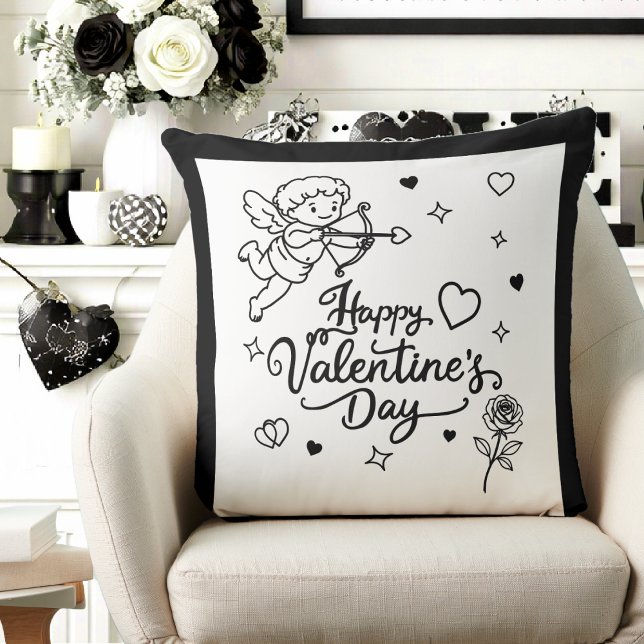 Valentines Day Cherub & Romantic Doodle Design Throw Pillow (Creator Uploaded)