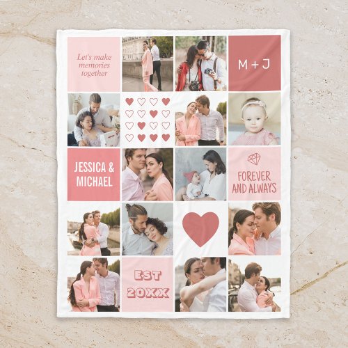 Valentines Day Chic Couple Photo Collage Pink Fleece Blanket