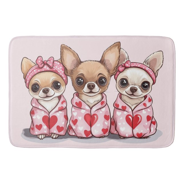 Valentines Day Chihuahua Dogs Bath Mat (Front)