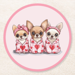 Valentines Day Chihuahua Dogs Round Paper Coaster