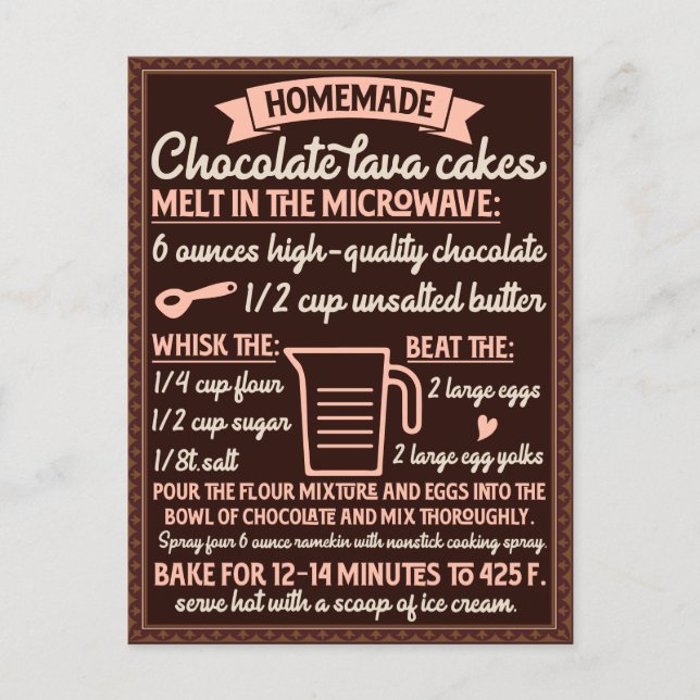 Valentine's Day  Chocolate Lava Cake Recipe Postcard (Front)
