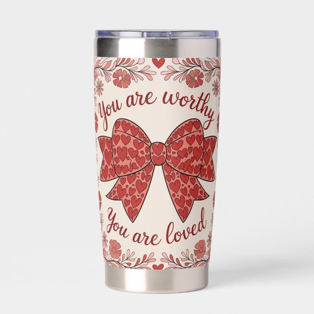 Valentine's Day Christian You are Worthy Coquette Insulated Tumbler (Back)