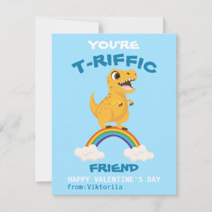 Valentine's day classroom kids dinosaur rainbow holiday card