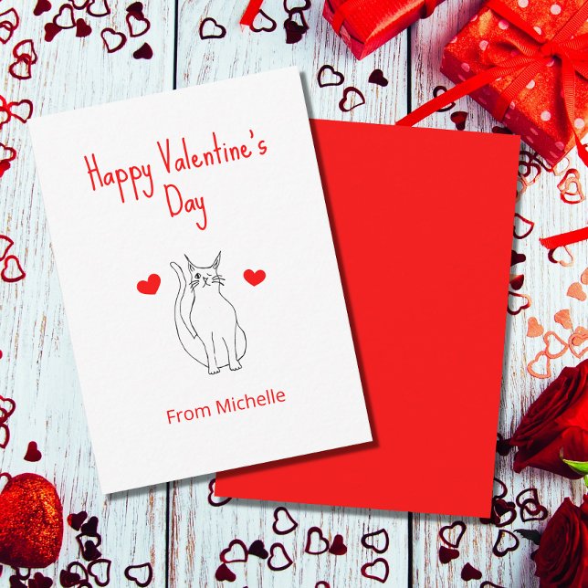 Valentine's Day Classroom Party Cute Cat Hearts Note Card (Creator Uploaded)