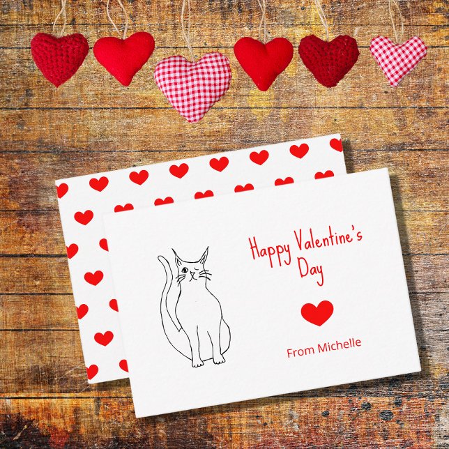 Valentine's Day Classroom Party Cute Cat Hearts Note Card (Creator Uploaded)