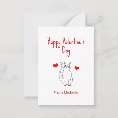 Valentines Day Classroom Party Hearts Cute Cat  Note Card