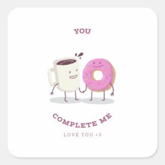 valentine's day coffee and donut character square sticker