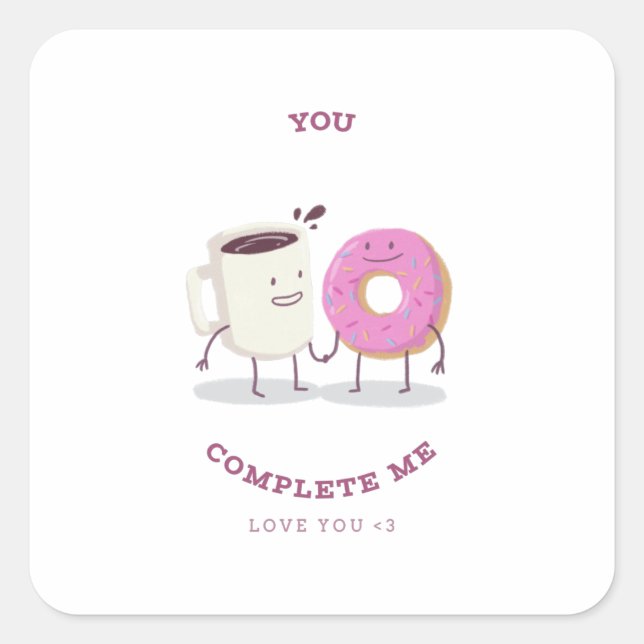 valentine's day coffee and donut character square sticker (Front)