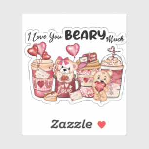 Valentine's Day Coffee Teddy Bear Hearts Sticker