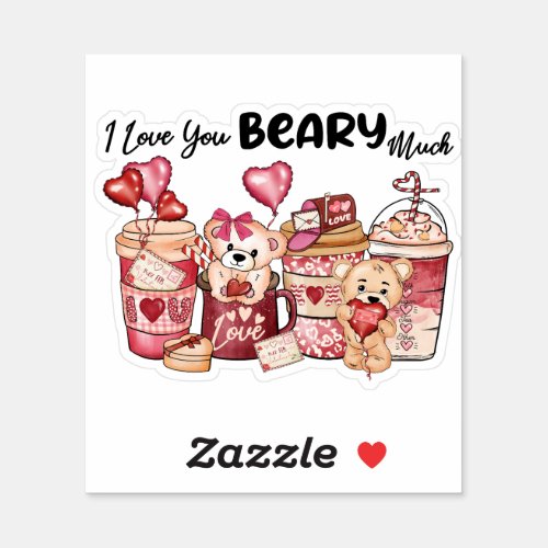 Valentines Day Coffee Teddy Bear Hearts Sticker