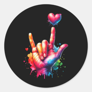 Valentines Day Colorful Asl I Love You Heart Women Classic Round Sticker