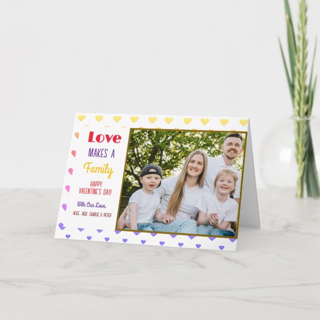 Valentine's Day Colorful Hearts Photo Family Name  Holiday Card (Front)