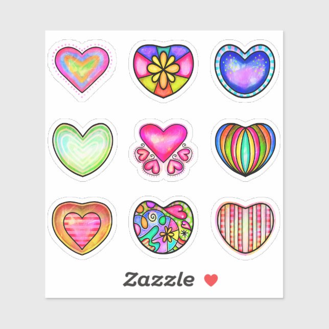 Valentines Day Colorful Hearts  Sticker (Sheet)